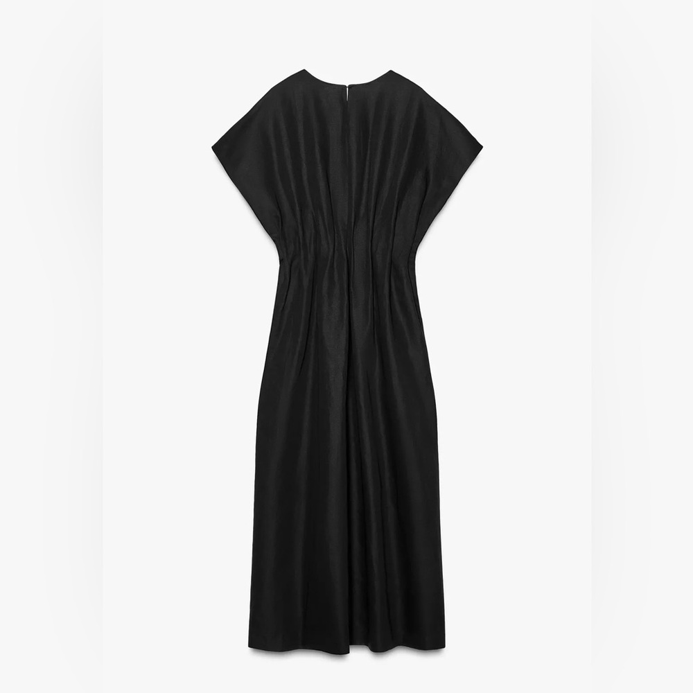 ZARA ZW COLLECTION PLEATED BLACK MIDI DRESS - LARGE